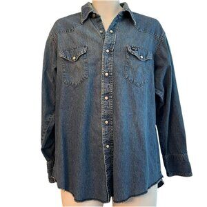 Vintage Wrangler Mens XL Denim Western Style Shirt Pearl Snap Cowboy Country